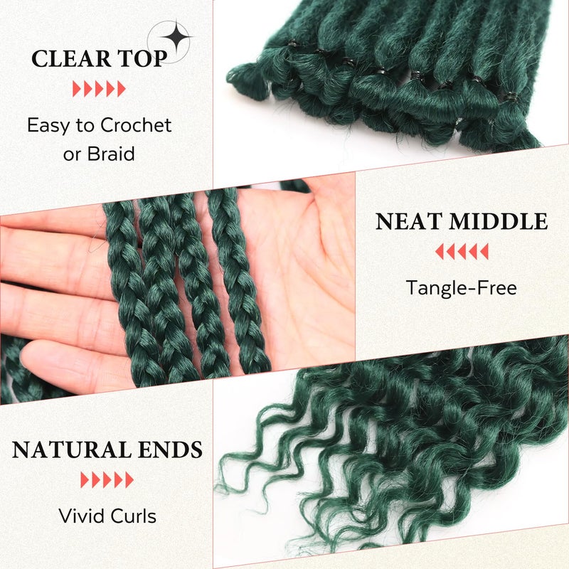LADY MIRANDA 26 Inch Dreadlock Extensions 20 Strands SE Dreads Extensions Special Designs in 1 Dreadlocks Mixed Dread Braid and Curls Synthetic Dreadlock Extensions (Navy Emerald) - Image 3